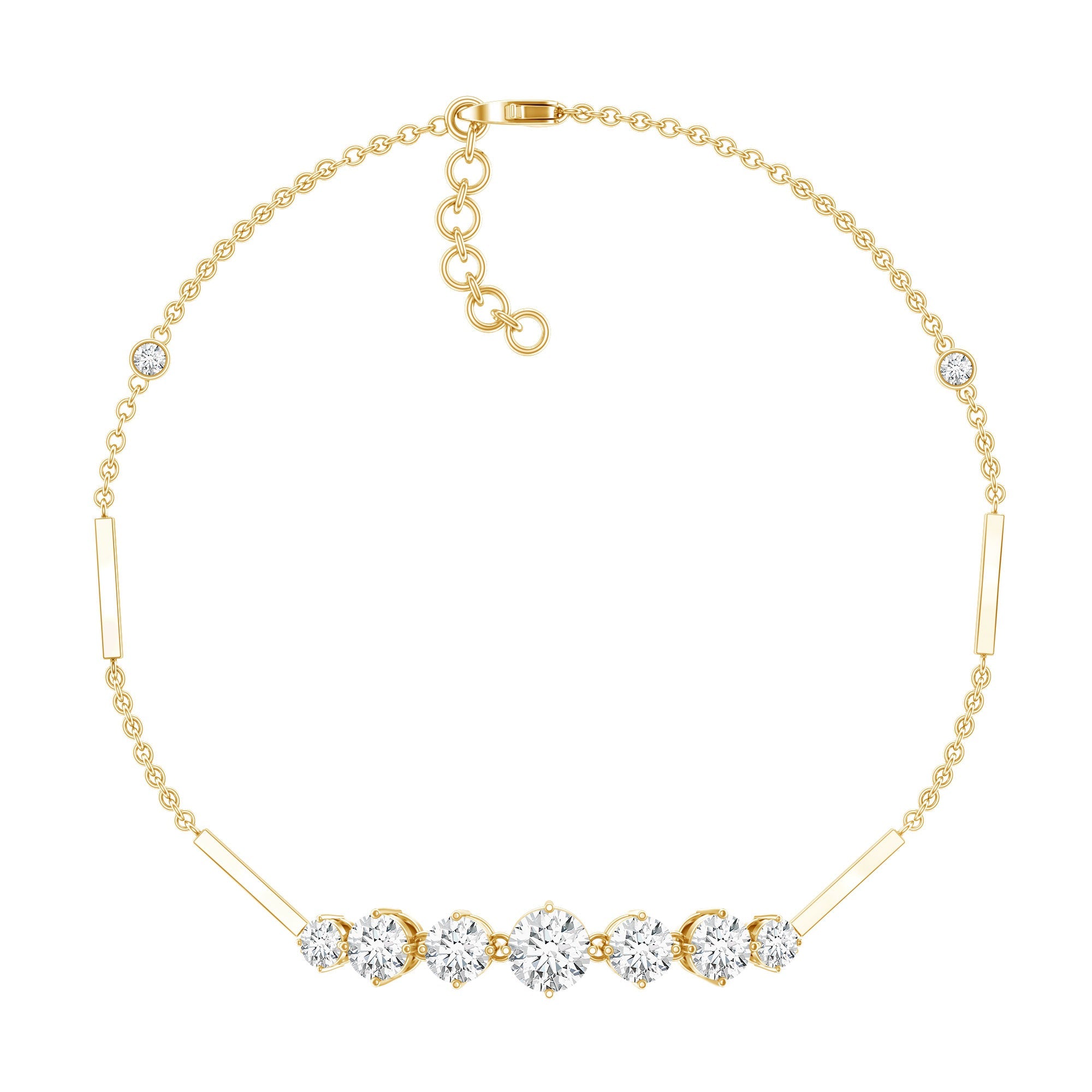 Graduated Style Round Moissanite Link Chain Bracelet for Women