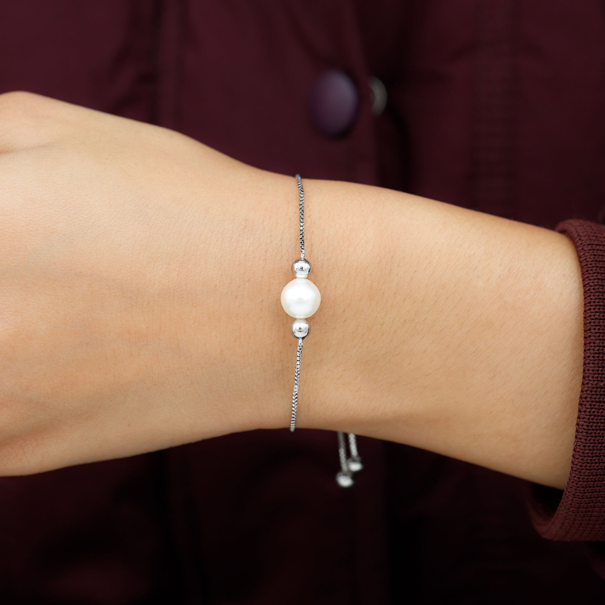 7.50 CT Freshwater Pearl Solitaire Bolo Bracelet