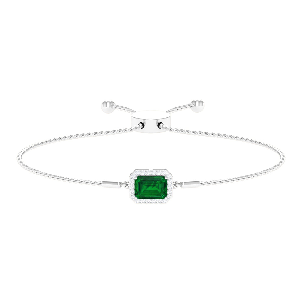 Lab Created Emerald Bolo Chain Bracelet with Diamond Halo