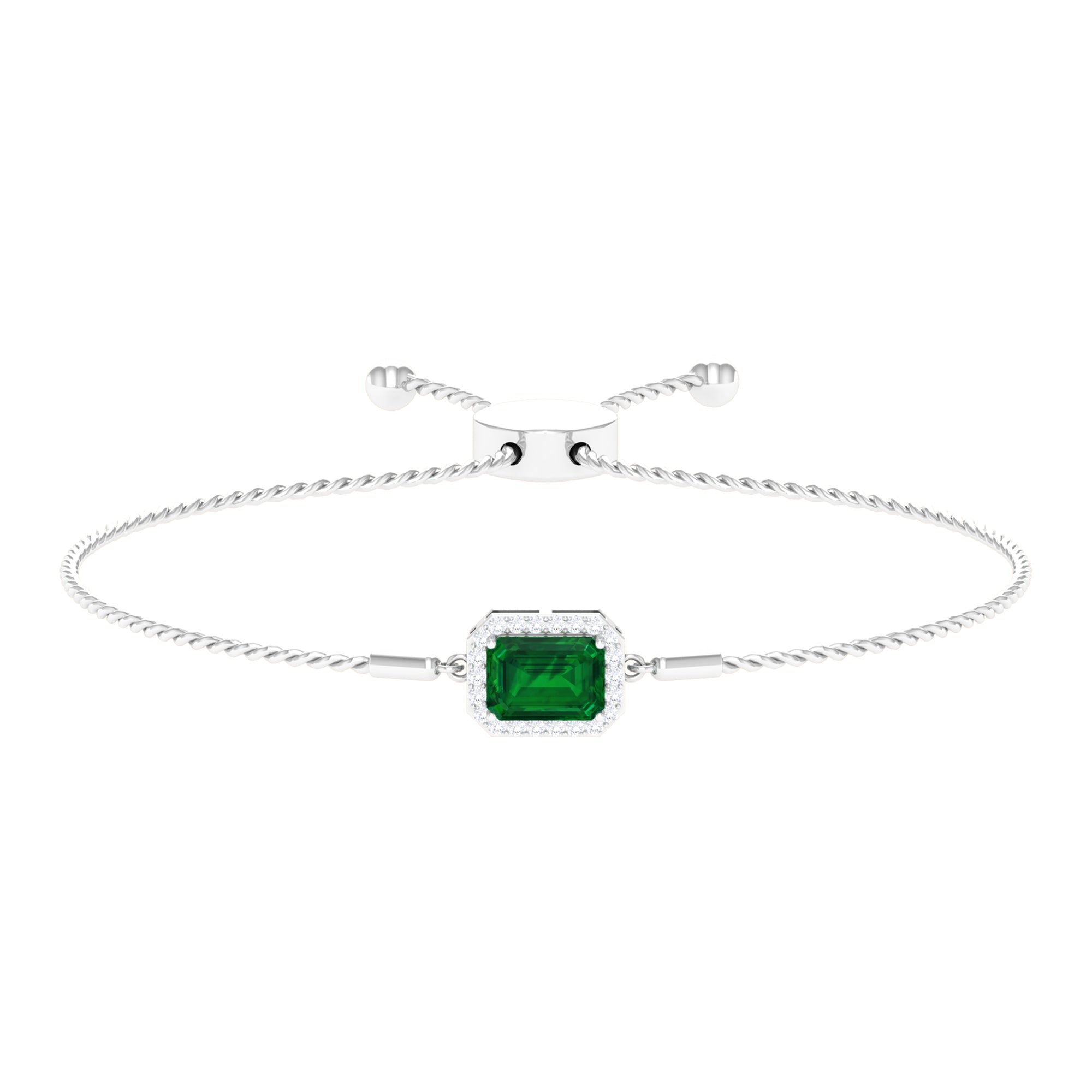 Lab Created Emerald Bolo Chain Bracelet with Diamond Halo