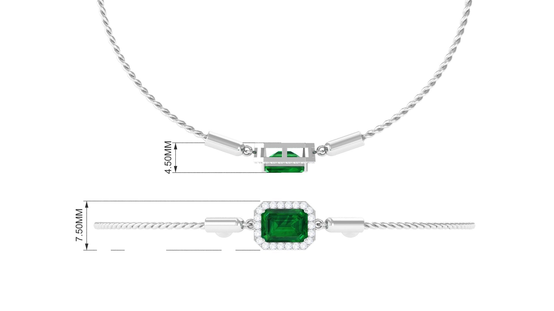 Lab Created Emerald Bolo Chain Bracelet with Diamond Halo