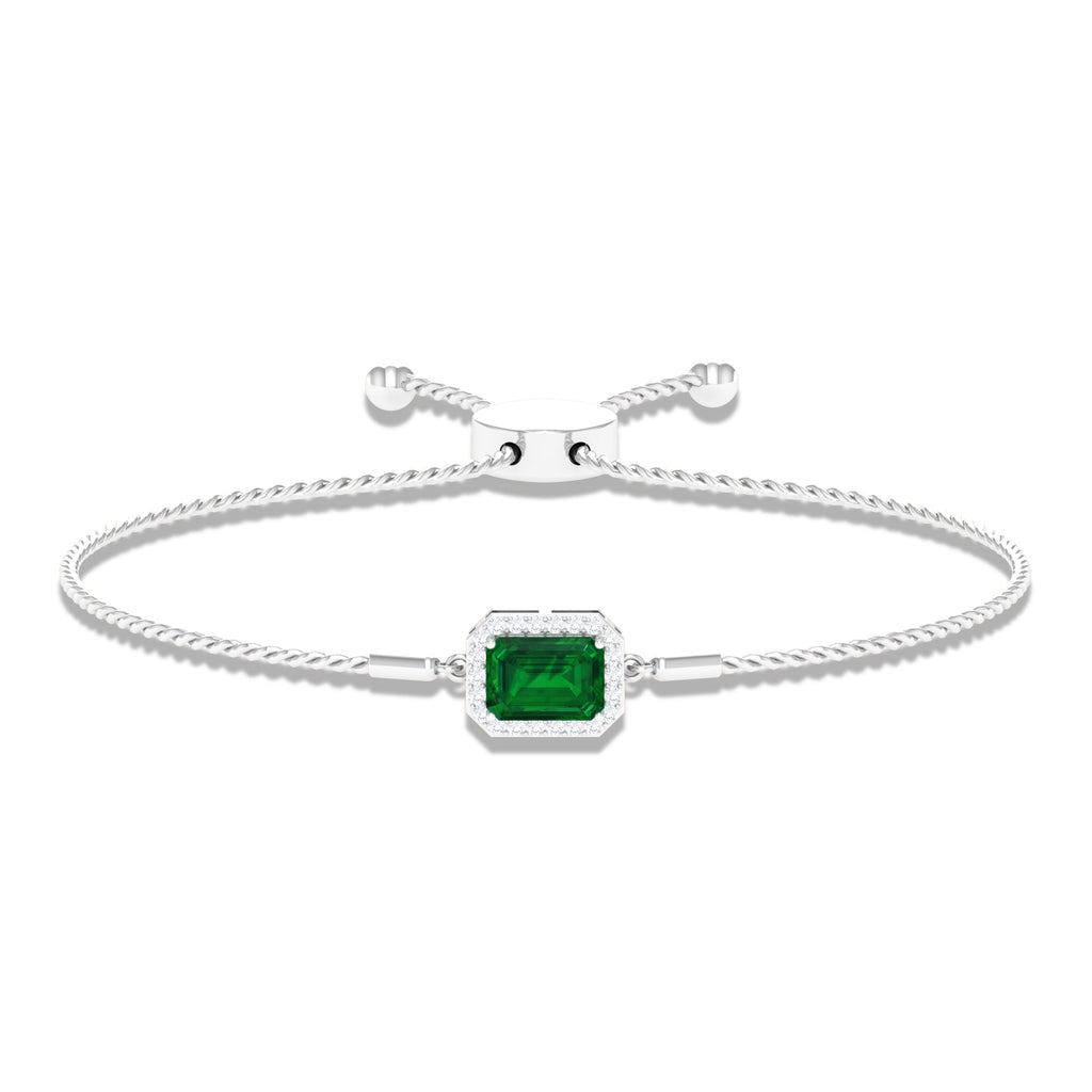 Lab Created Emerald Bolo Chain Bracelet with Diamond Halo
