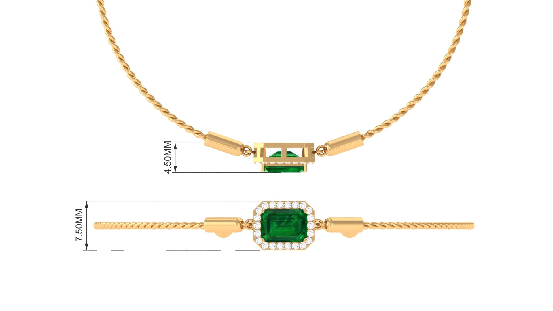 Lab Created Emerald Bolo Chain Bracelet with Diamond Halo