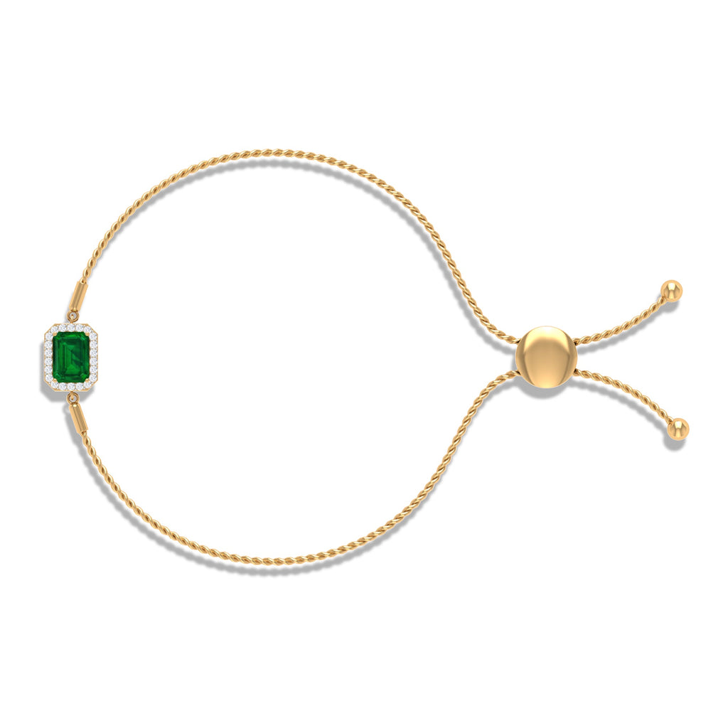 Lab Created Emerald Bolo Chain Bracelet with Diamond Halo
