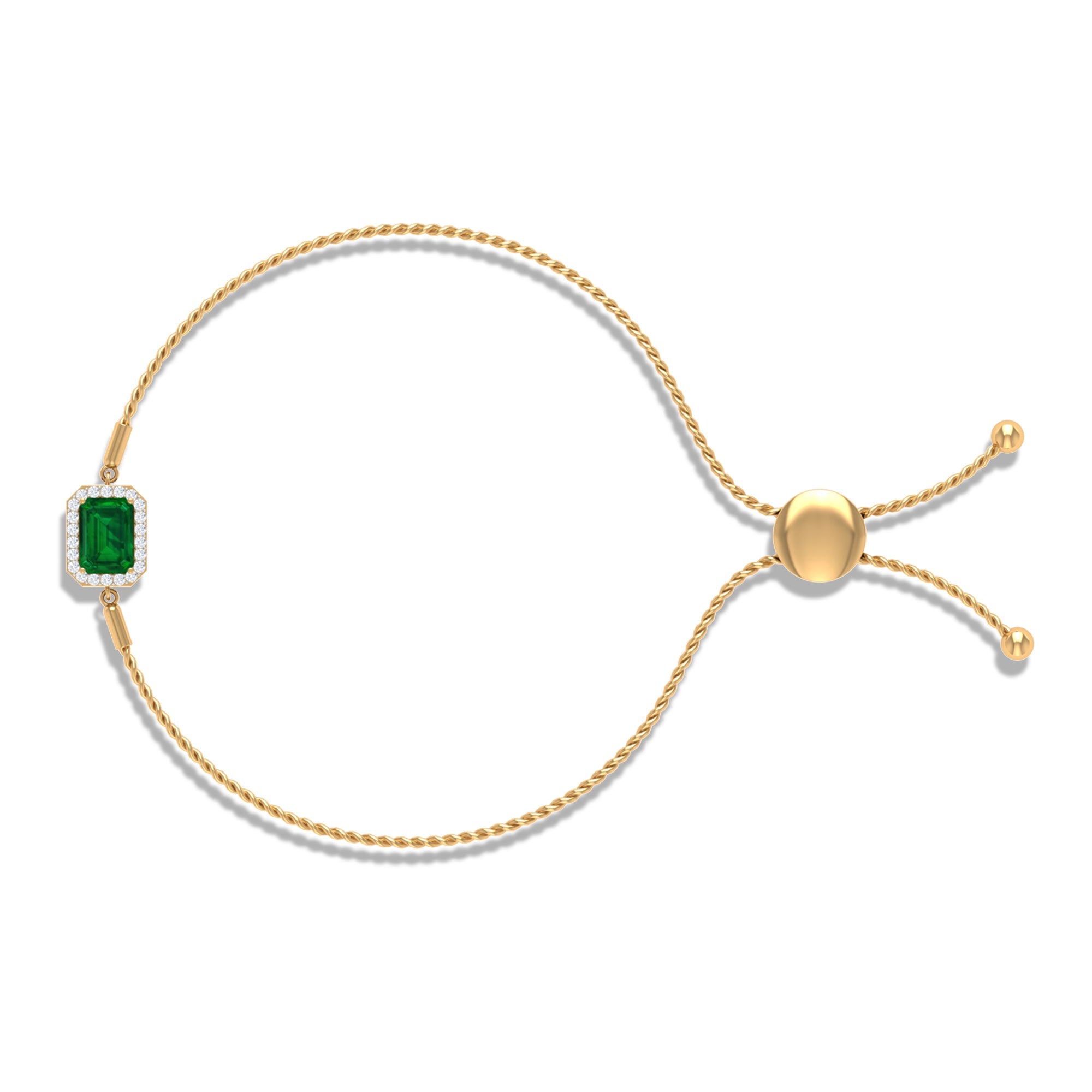 Lab Created Emerald Bolo Chain Bracelet with Diamond Halo