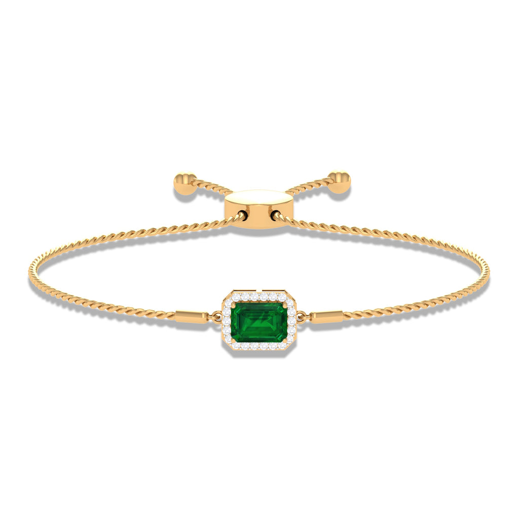 Lab Created Emerald Bolo Chain Bracelet with Diamond Halo