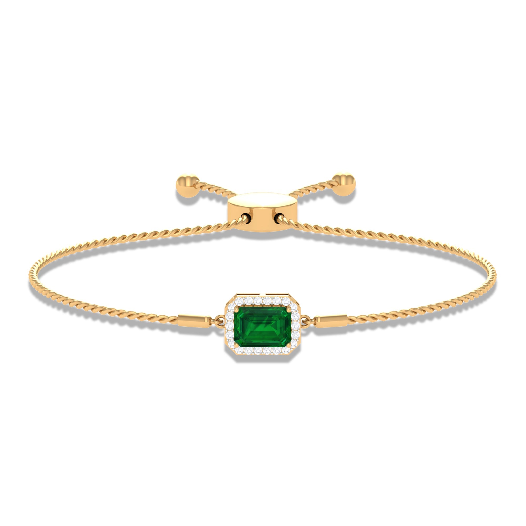 Lab Created Emerald Bolo Chain Bracelet with Diamond Halo
