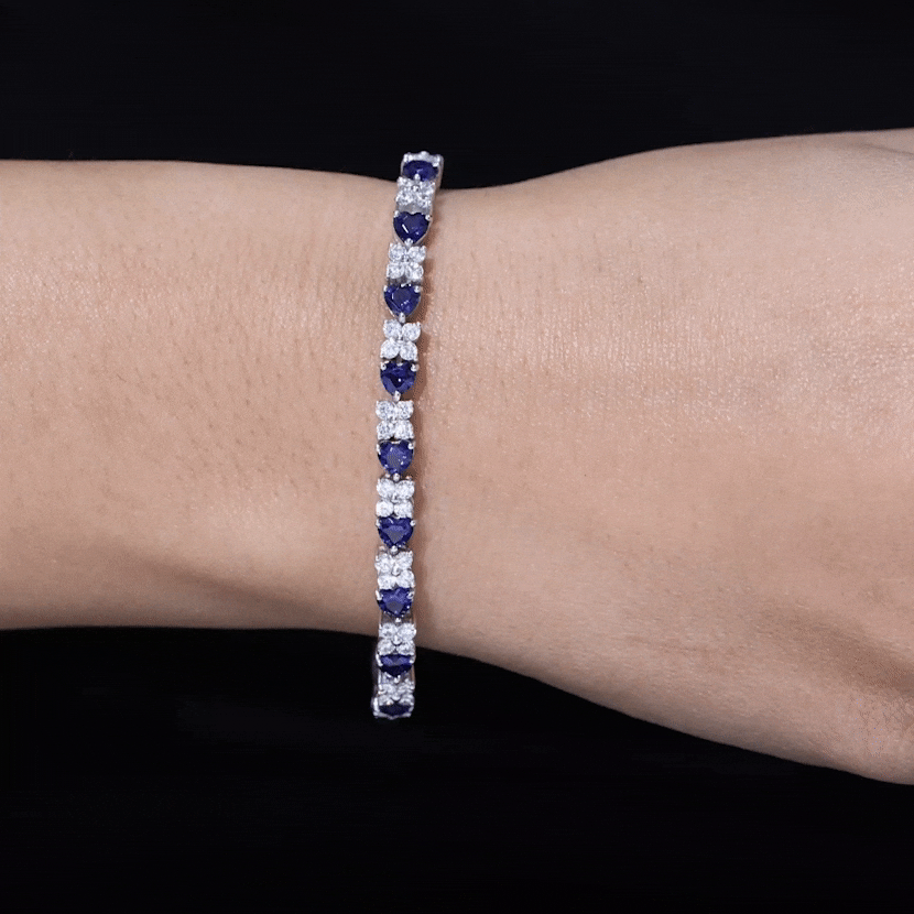 Certified Lab Grown Blue Sapphire And Moissanite Heart Tennis Bracelet