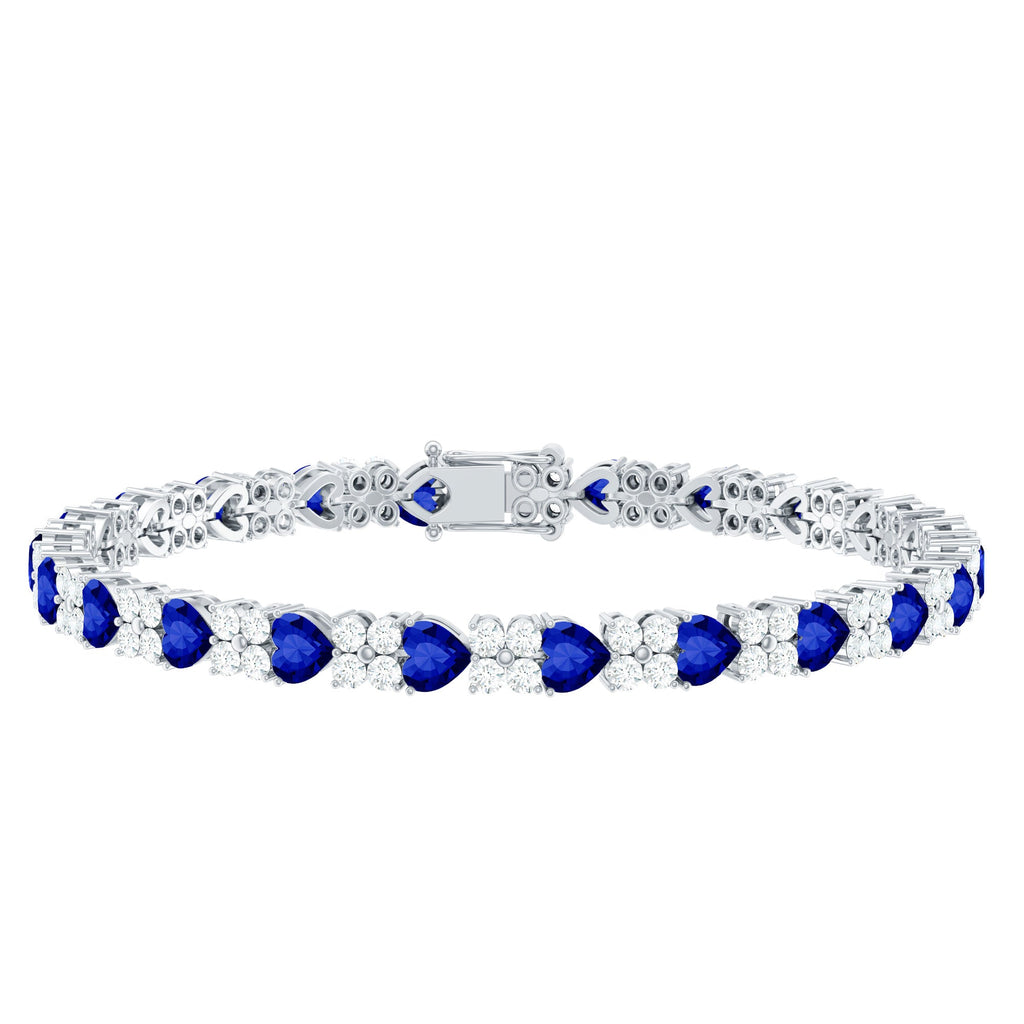 Certified Lab Grown Blue Sapphire And Moissanite Heart Tennis Bracelet