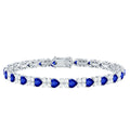 Certified Lab Grown Blue Sapphire And Moissanite Heart Tennis Bracelet