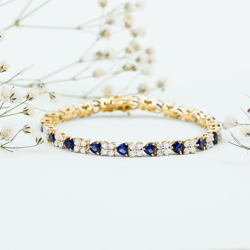 Certified Lab Grown Blue Sapphire And Moissanite Heart Tennis Bracelet