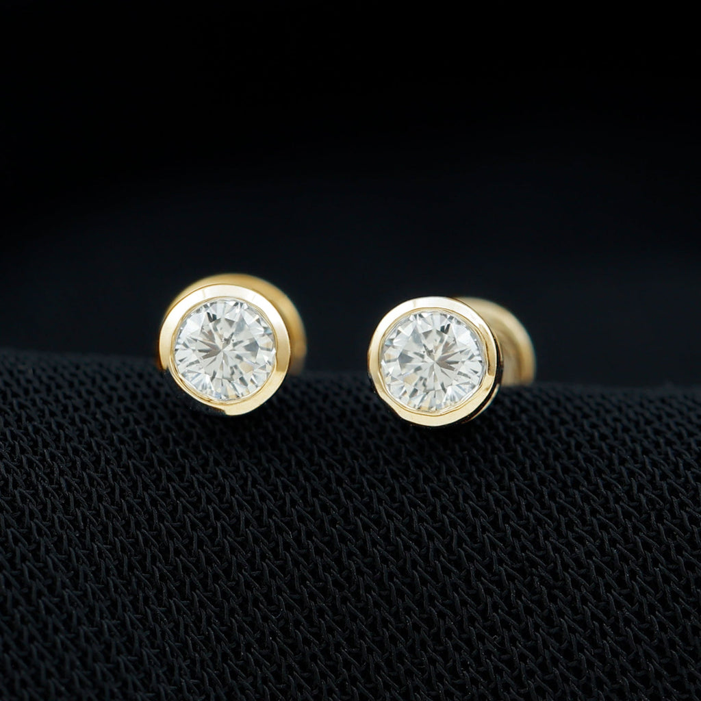 Dainty Moissanite Solitaire Stud Earrings in Bezel Setting