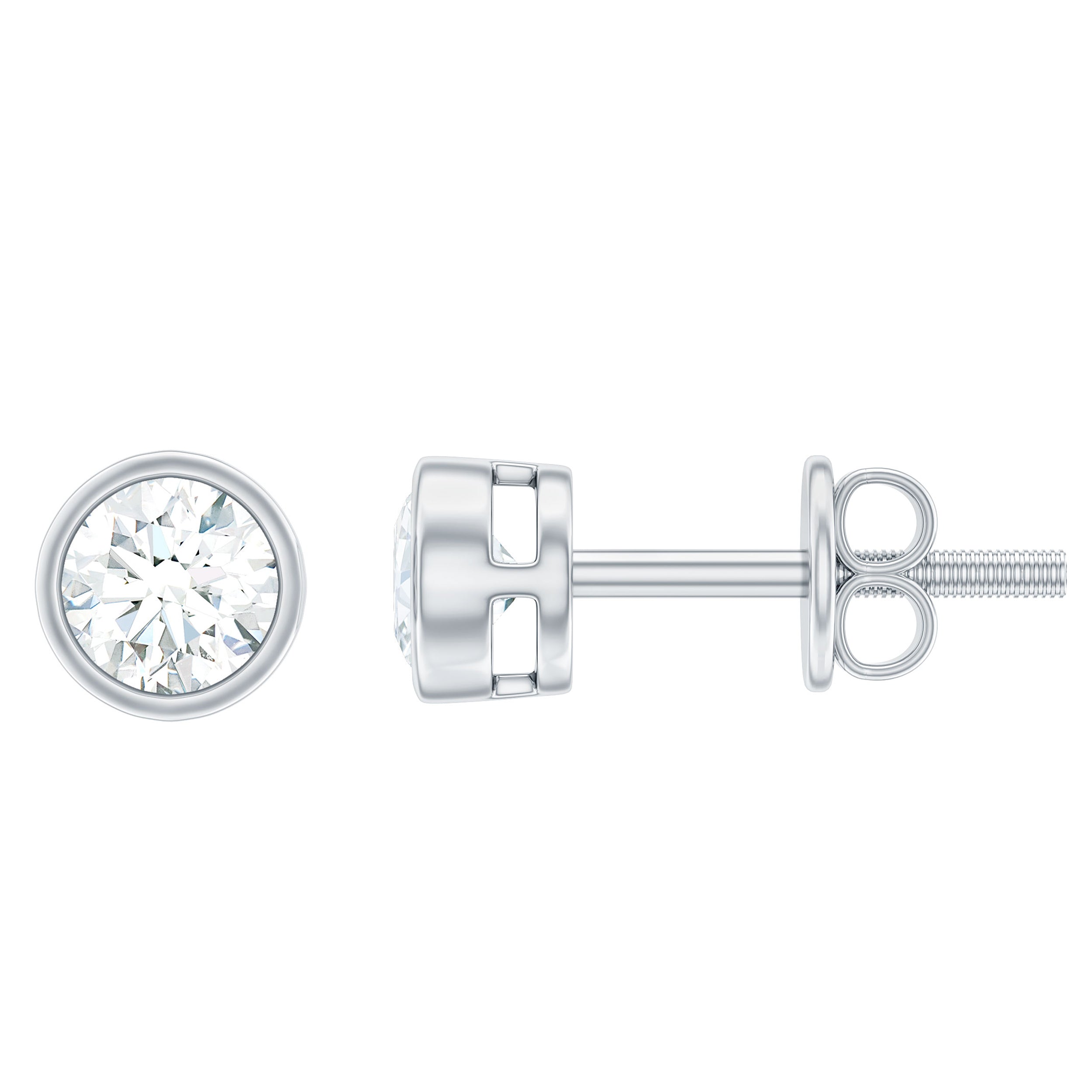 Minimal Bezel Set Diamond Everyday Earrings with Screw Back