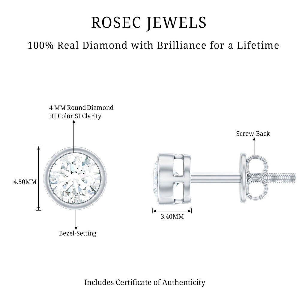Minimal Bezel Set Diamond Everyday Earrings with Screw Back