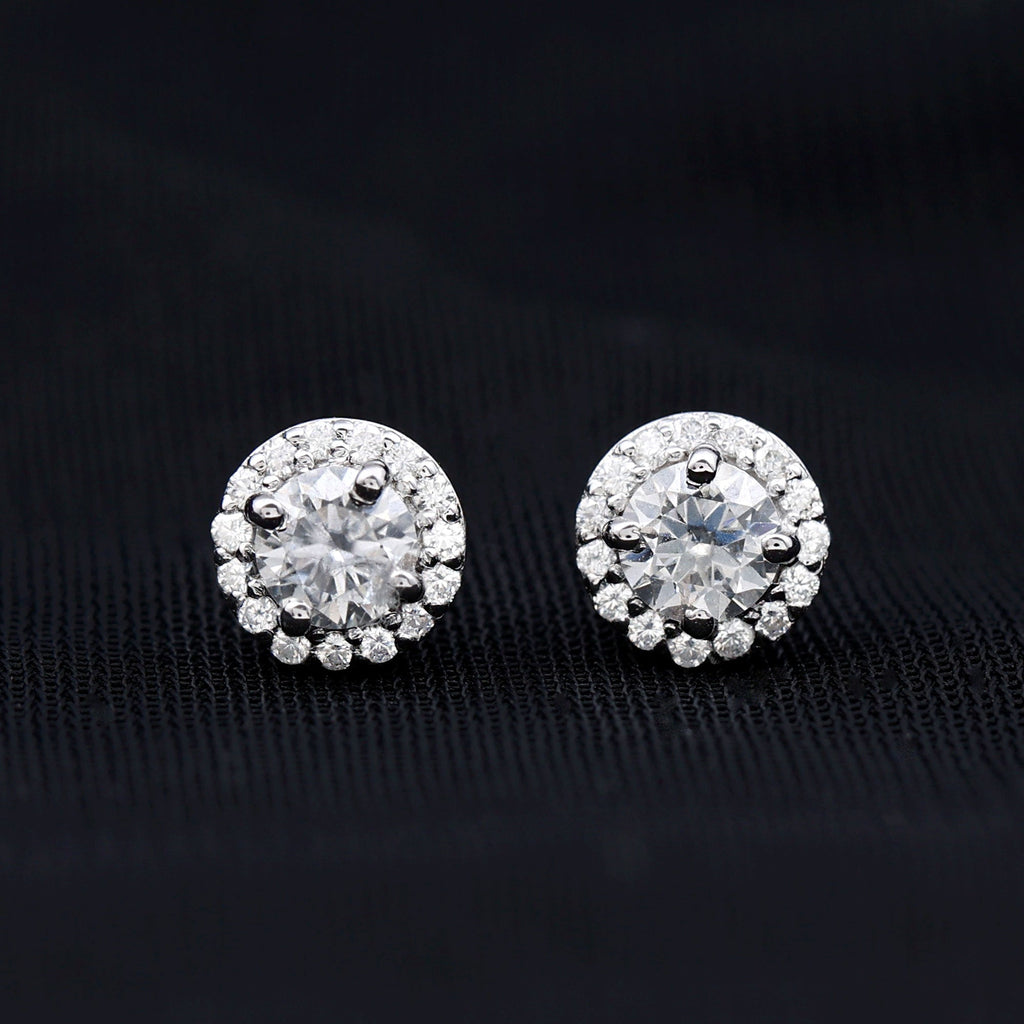 1 CT Zircon Classic Halo Stud Earrings