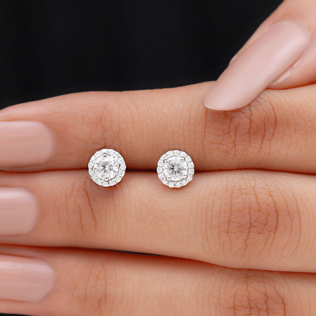 1 CT Zircon Classic Halo Stud Earrings