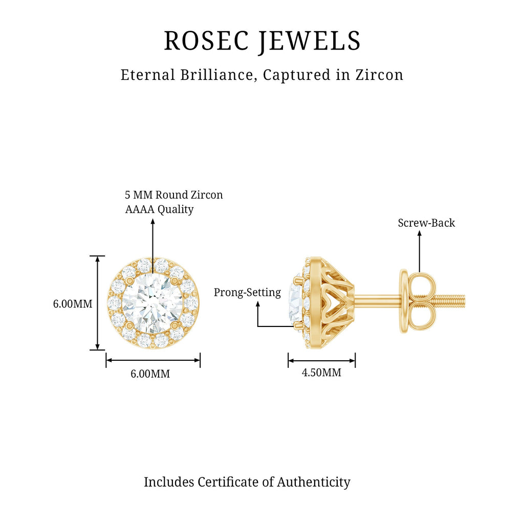 1 CT Zircon Classic Halo Stud Earrings