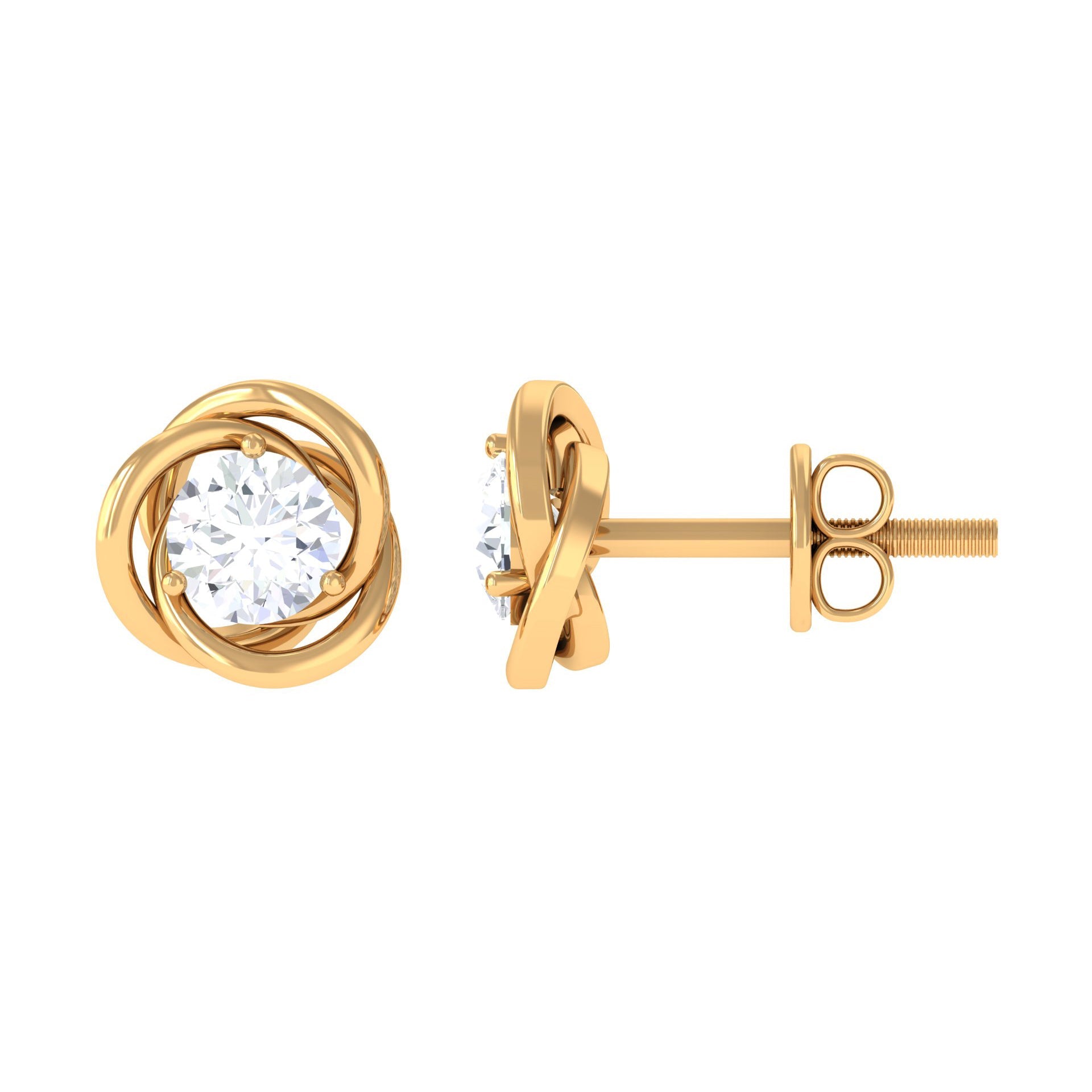 3/4 CT Zircon Solitaire Stud Earrings with Swirl Details