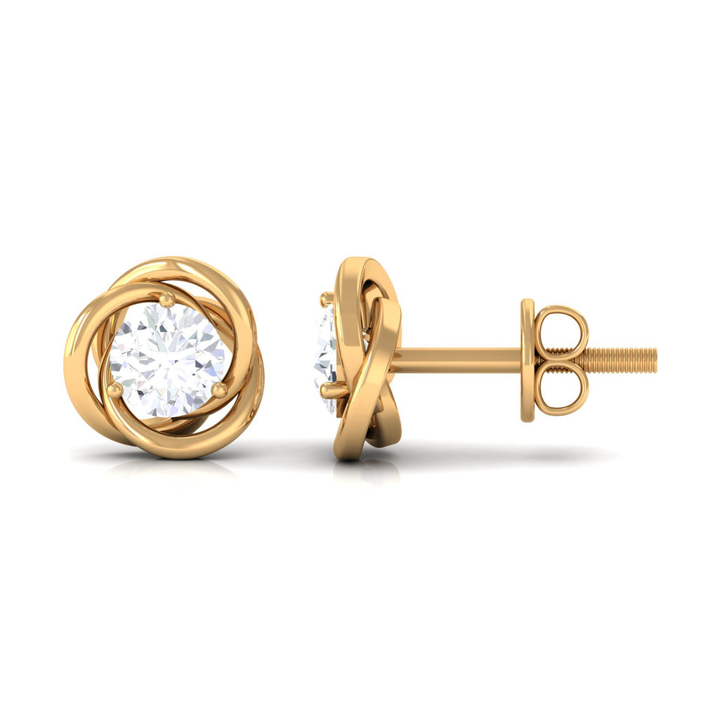 3/4 CT Zircon Solitaire Stud Earrings with Swirl Details