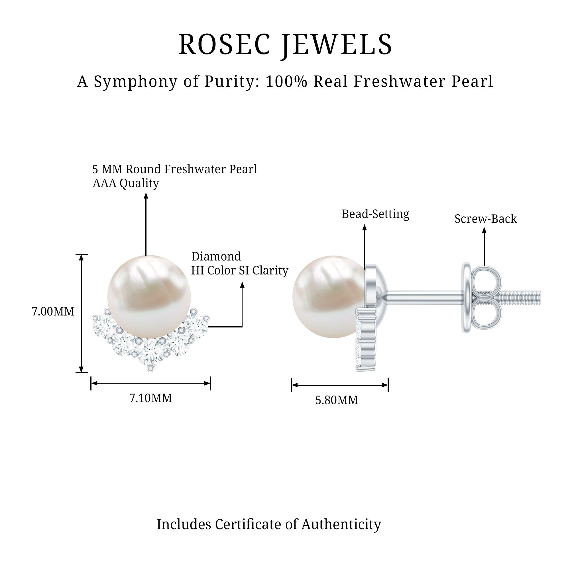 Modern Stud Earrings with Freshwater Pearl and Diamond