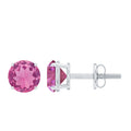 Round Shape Pink Tourmaline Stud Earrings for Women