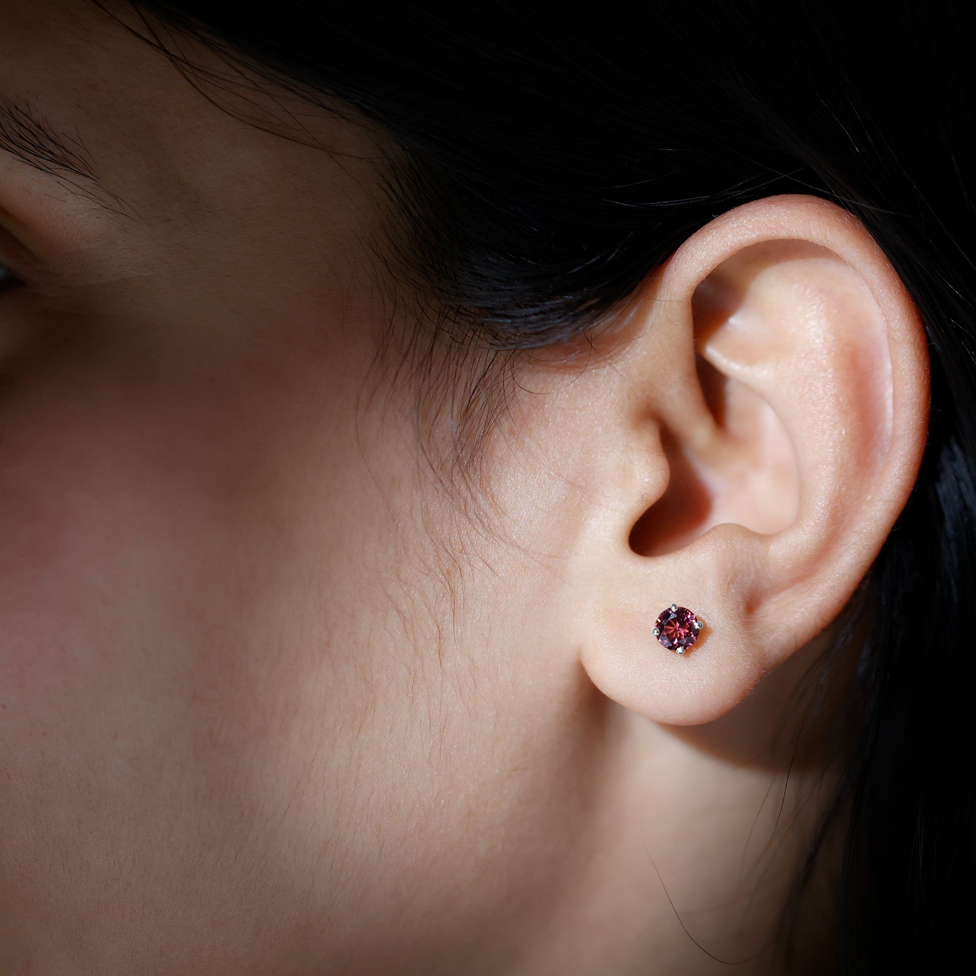 Round Shape Pink Tourmaline Stud Earrings for Women