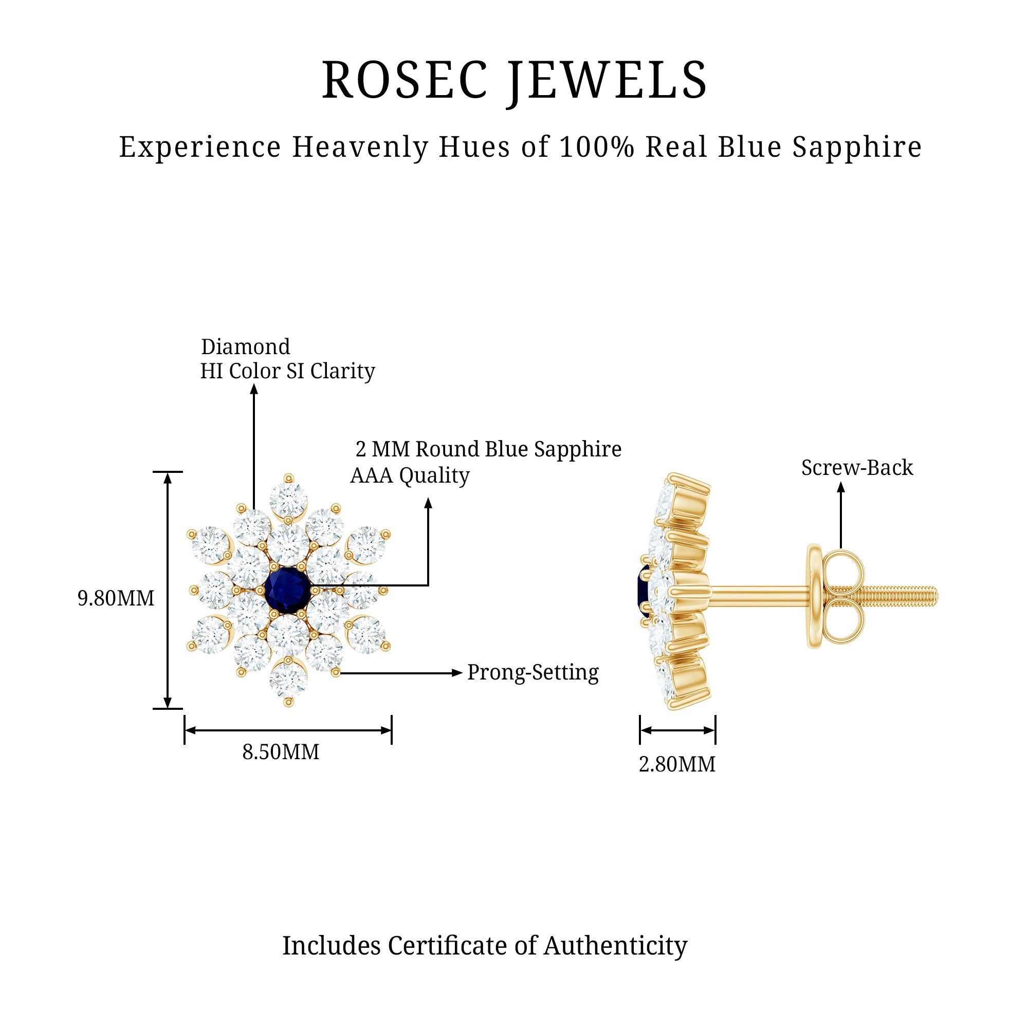 Real Blue Sapphire and Diamond Floral Cluster Stud Earrings