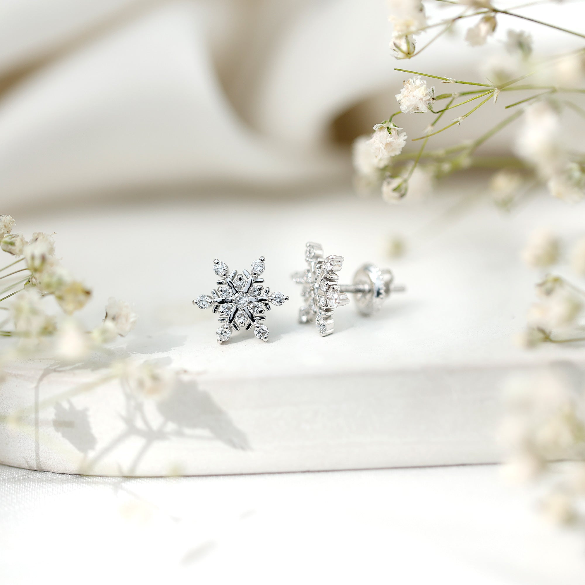 Moissanite Snowflake Stud Earrings for Her
