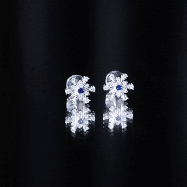Lab Created Blue Sapphire and Moissanite Snowflake Stud Earrings