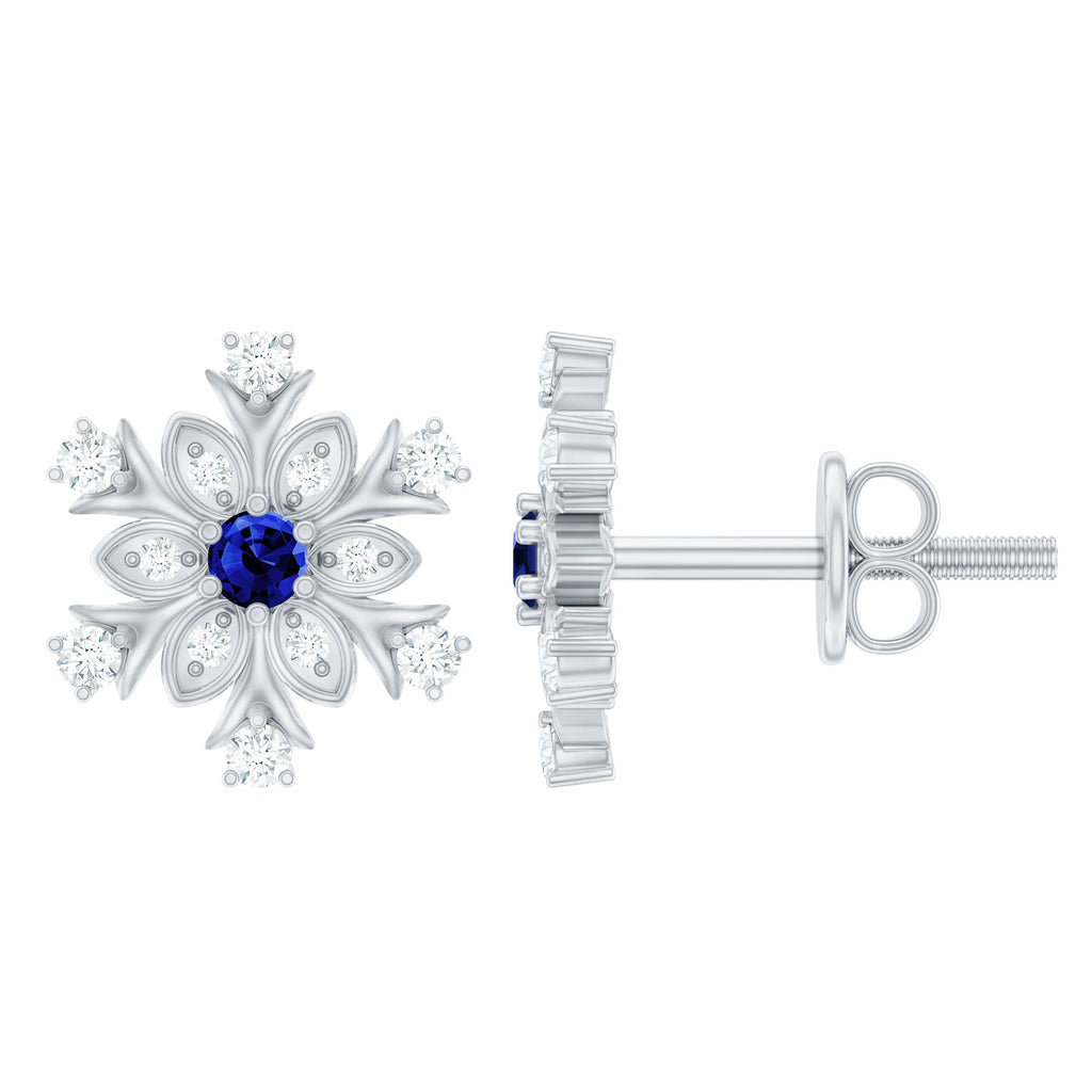 Lab Created Blue Sapphire and Moissanite Snowflake Stud Earrings