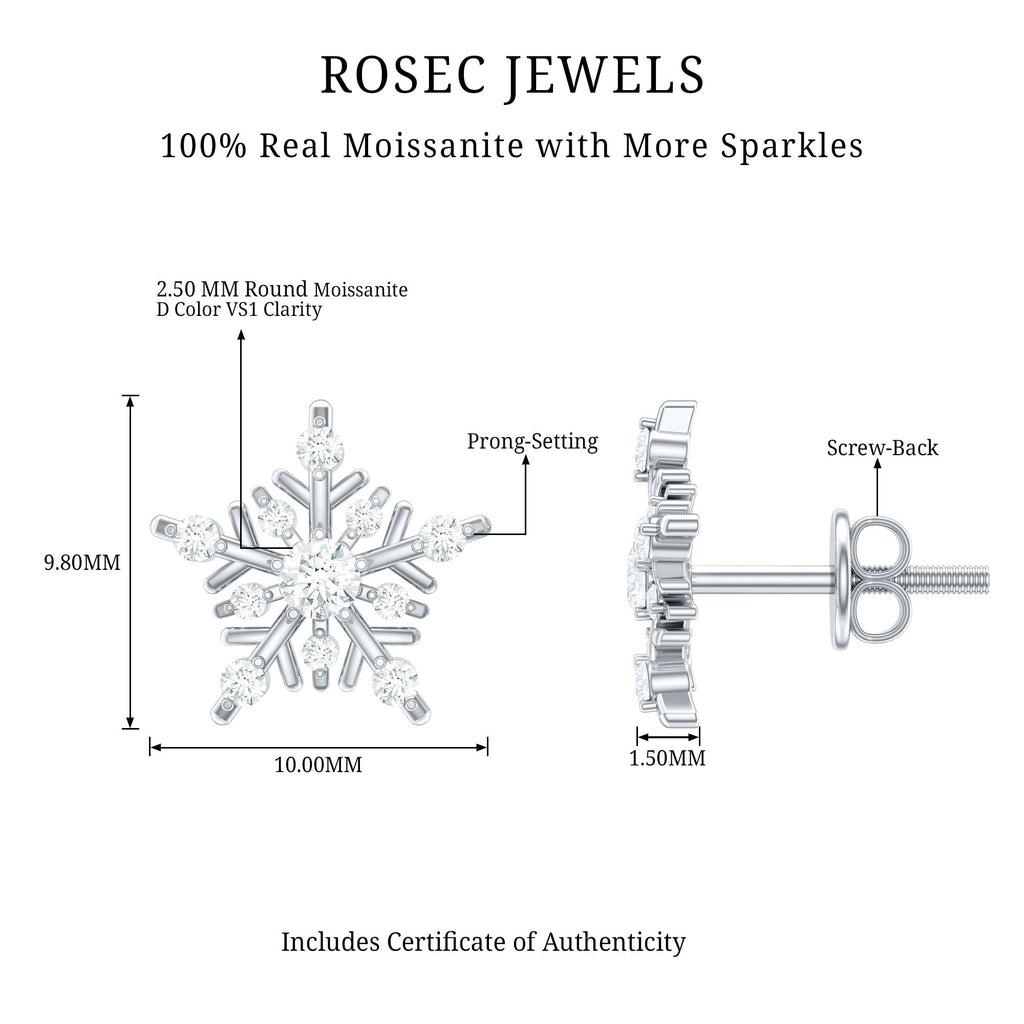 Certified Moissanite Snowflake Stud Earrings for Women