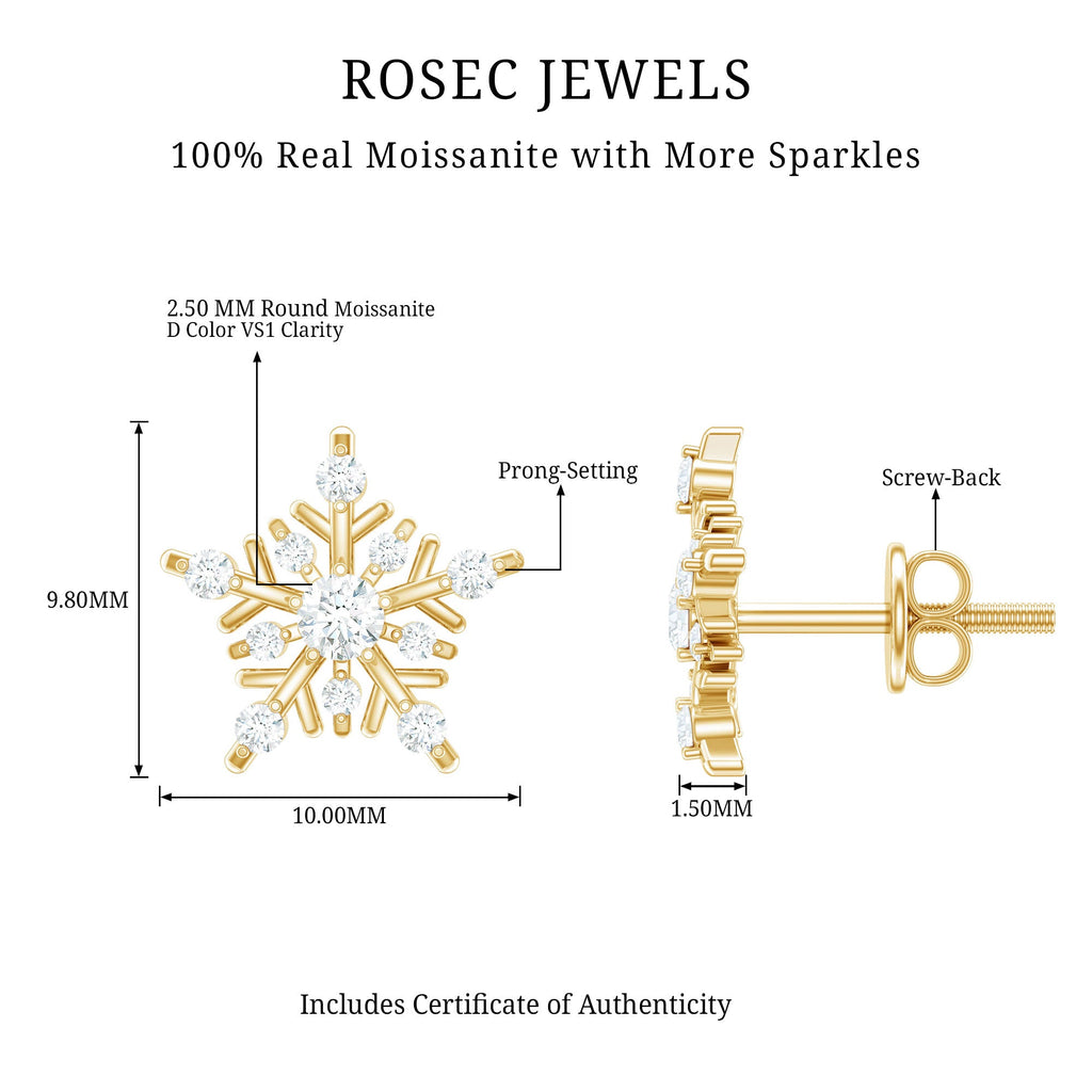 Certified Moissanite Snowflake Stud Earrings for Women