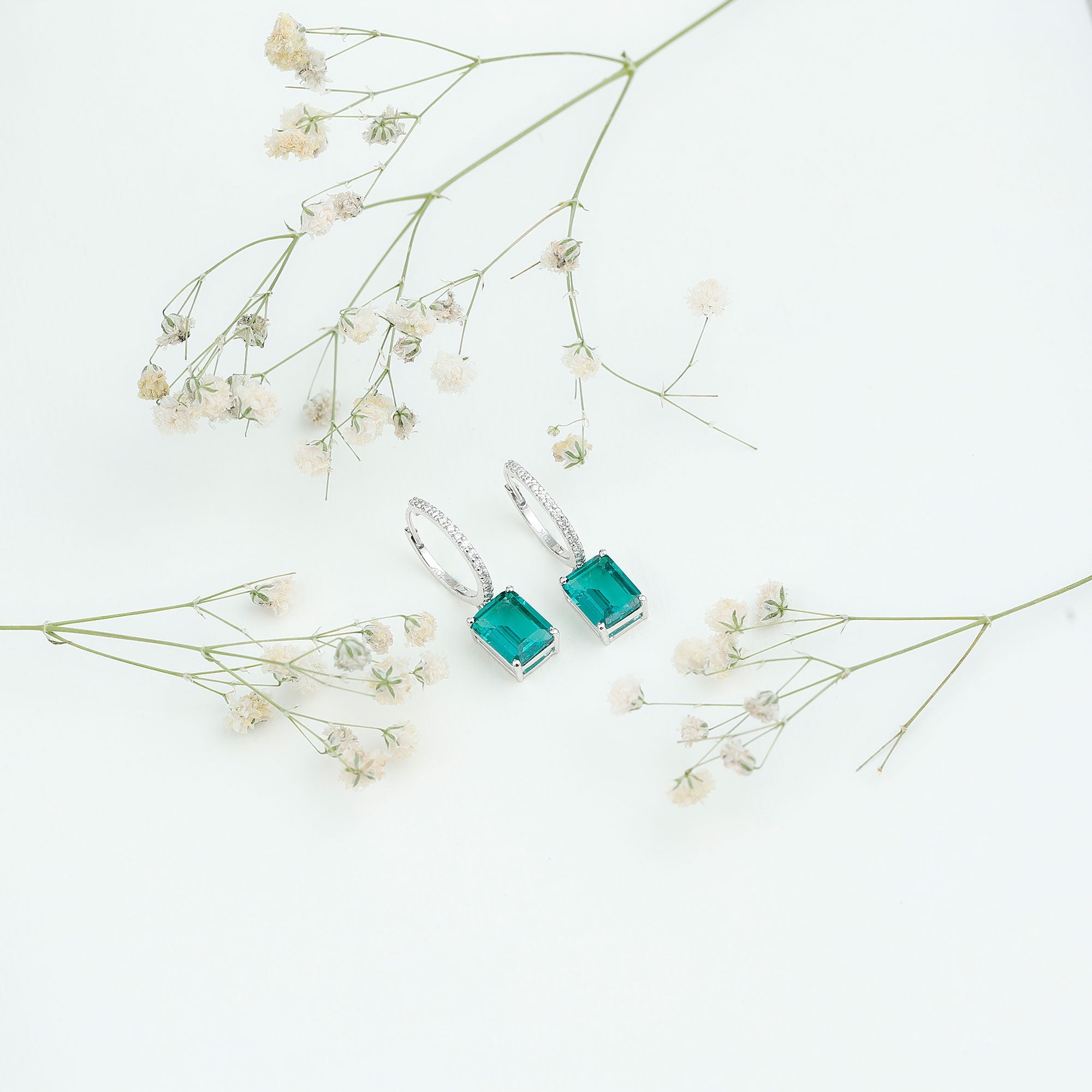 5 CT Lab Grown Emerald Hoop Dangle Earrings with Diamond