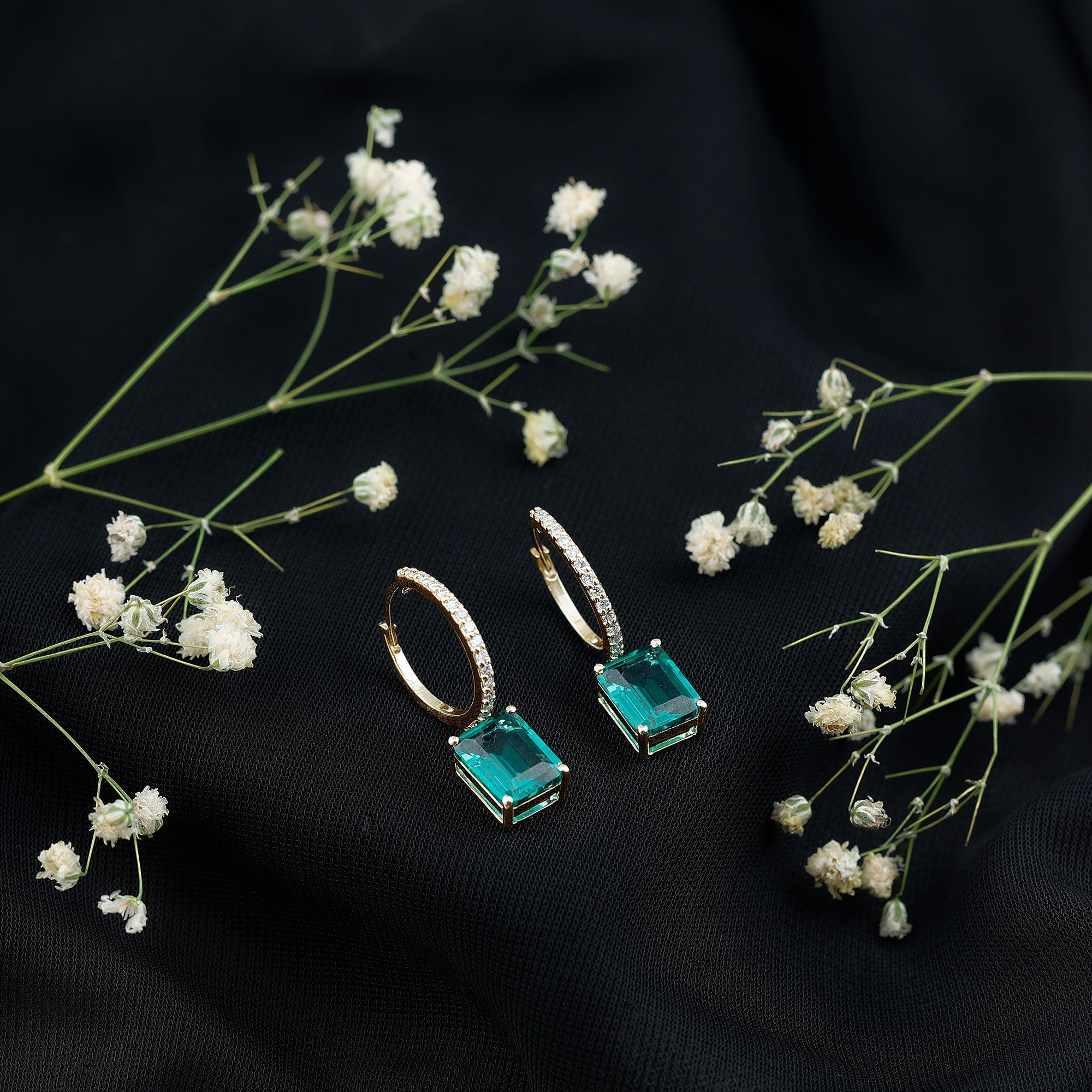 5 CT Lab Grown Emerald Hoop Dangle Earrings with Diamond