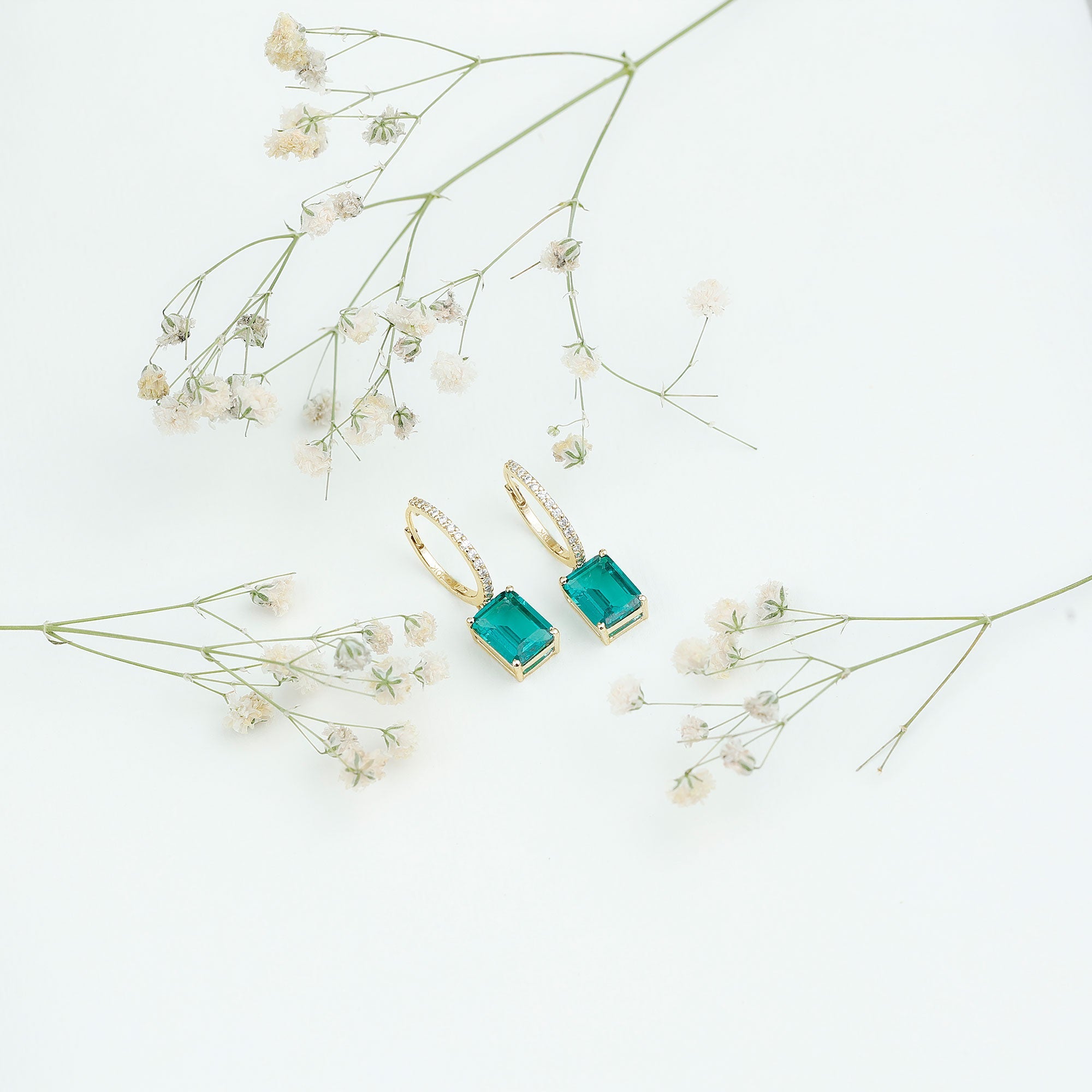 5 CT Lab Grown Emerald Hoop Dangle Earrings with Diamond
