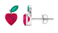 Heart Shape Ruby Strawberry Stud Earrings with Emerald