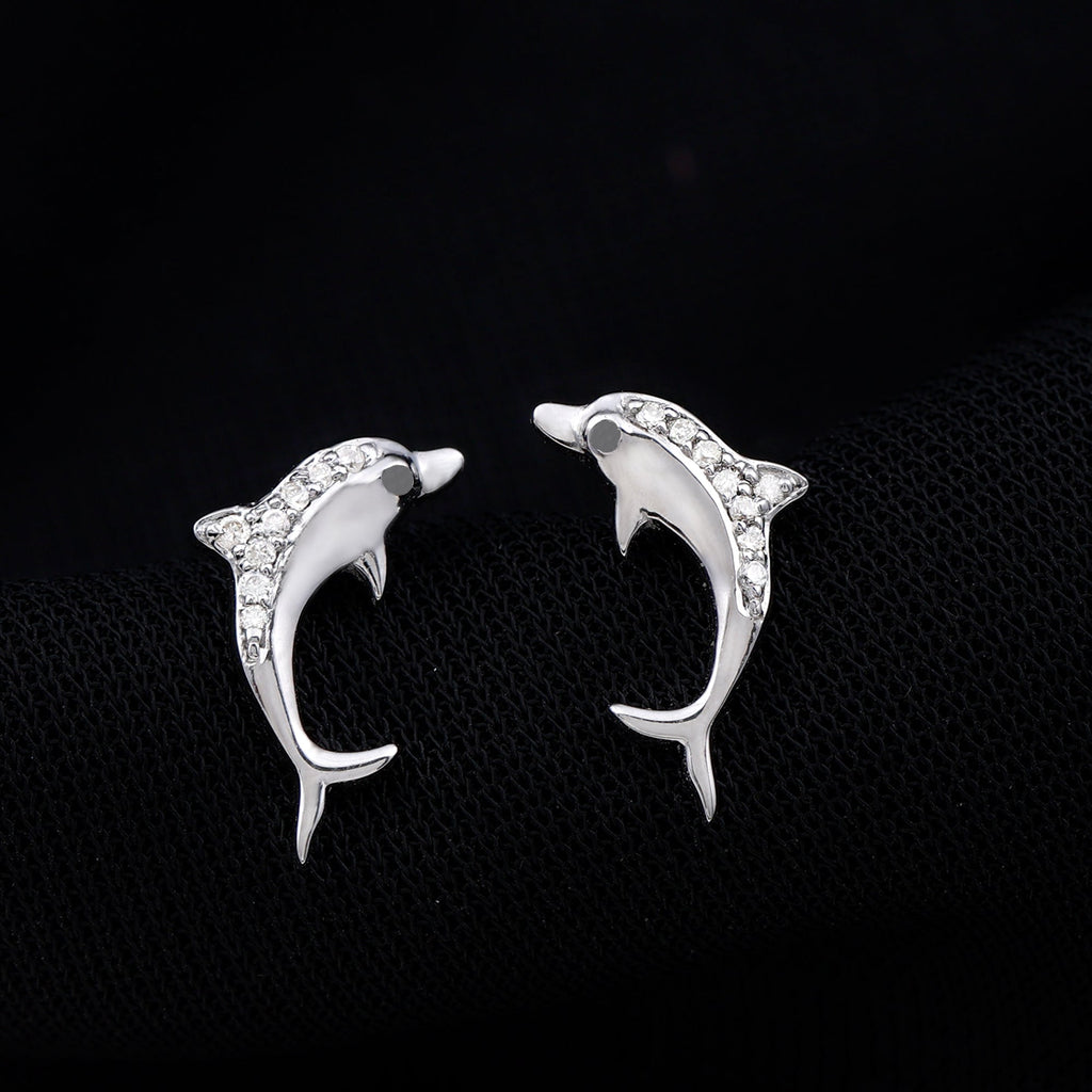 Cute Dolphin Stud Earrings with Moissanite