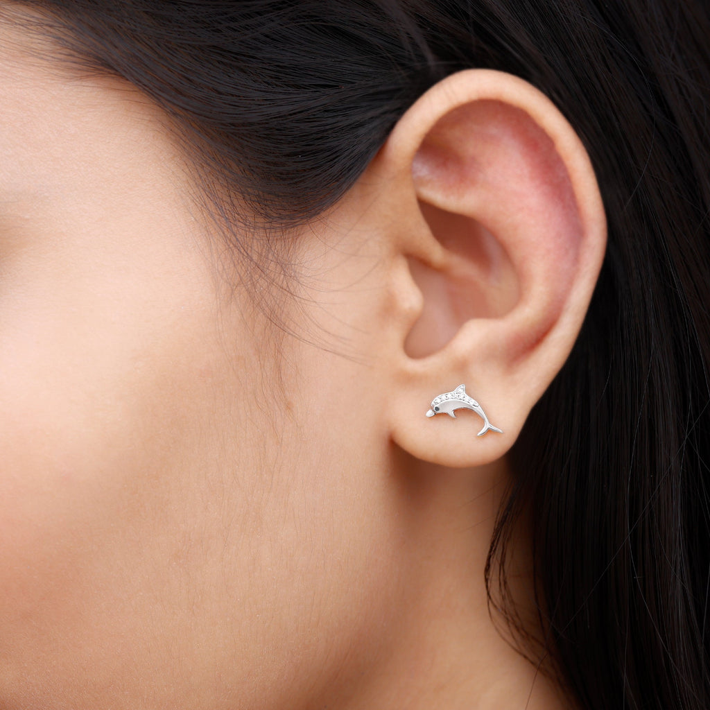 Cute Dolphin Stud Earrings with Moissanite