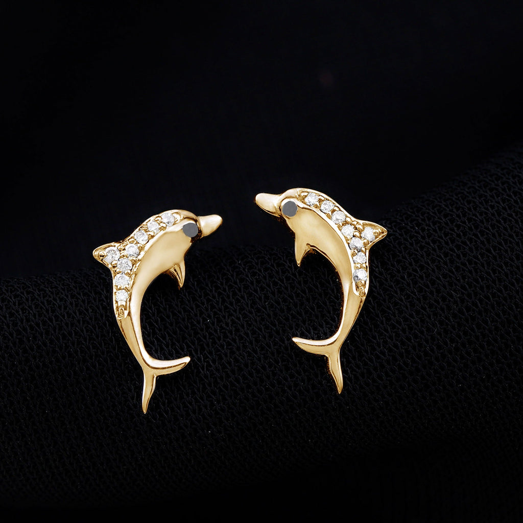 Cute Dolphin Stud Earrings with Moissanite