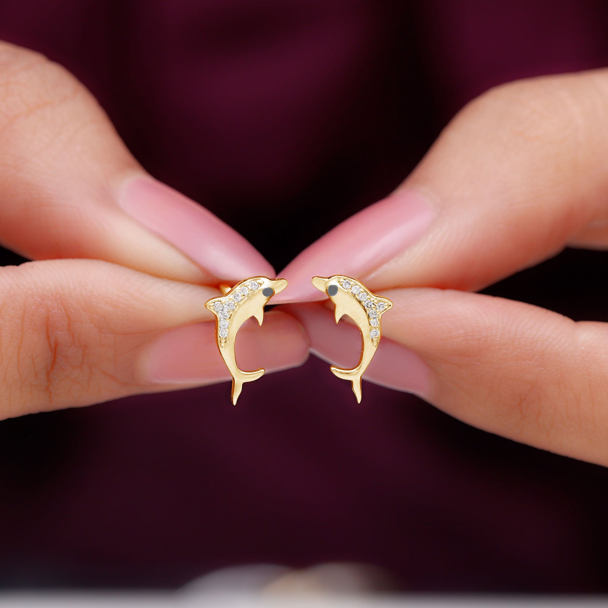 Cute Dolphin Stud Earrings with Moissanite