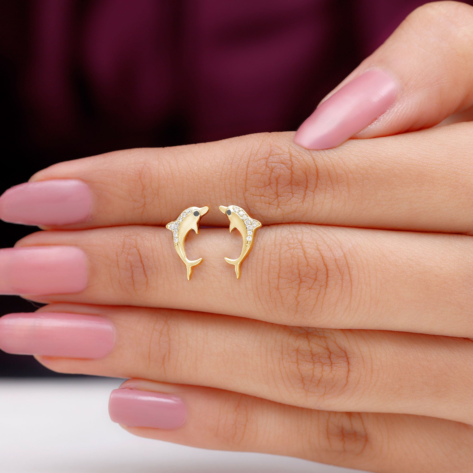 Cute Dolphin Stud Earrings with Moissanite