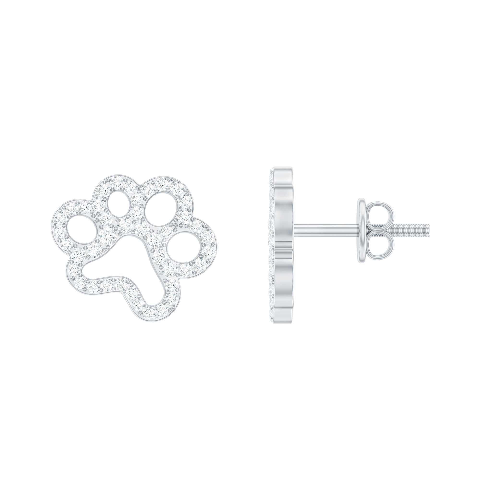 Moissanite Paw Print Earrings With Certificate