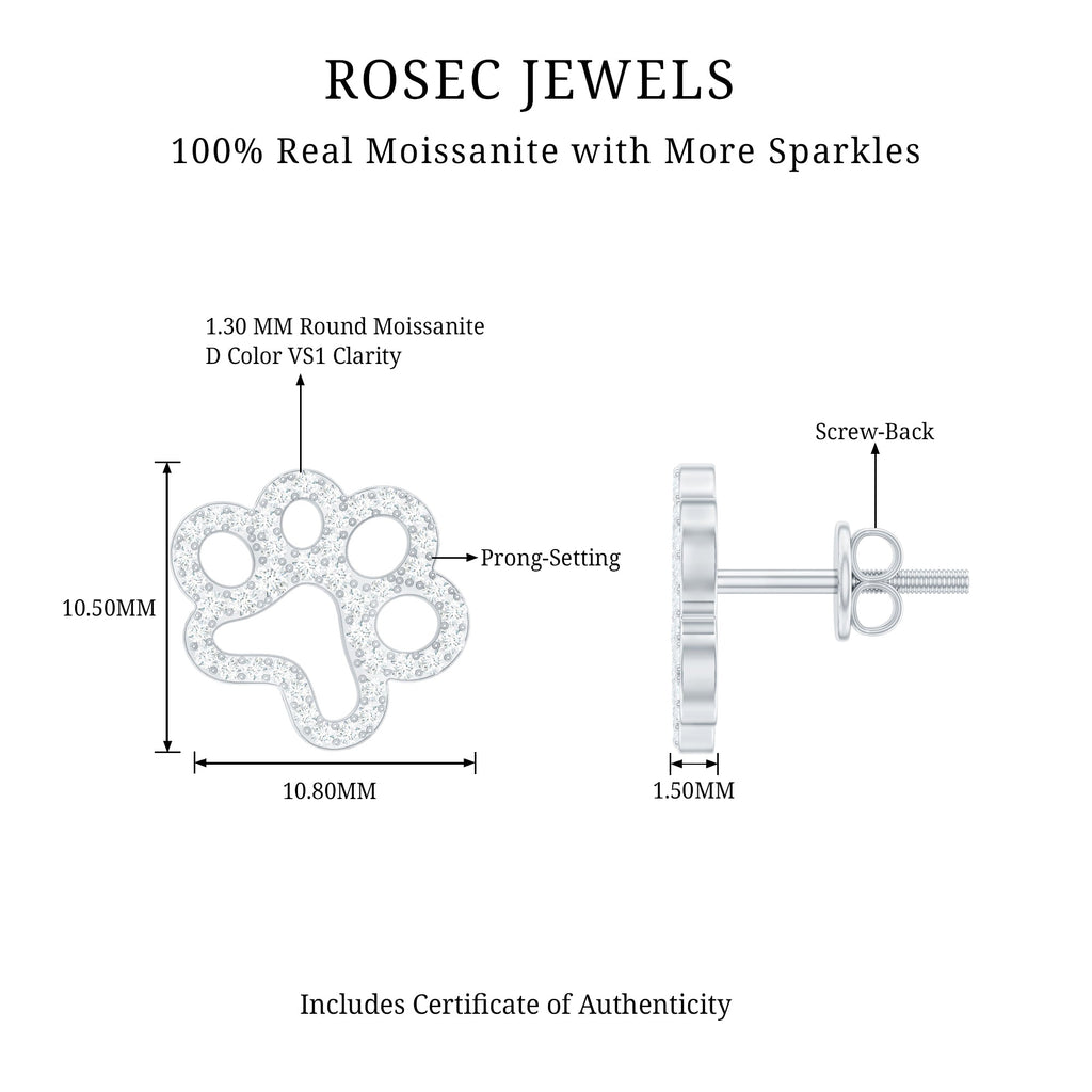 Moissanite Paw Print Earrings With Certificate