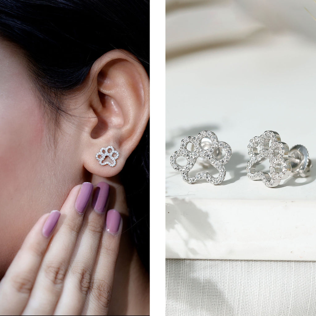 Moissanite Paw Print Earrings With Certificate
