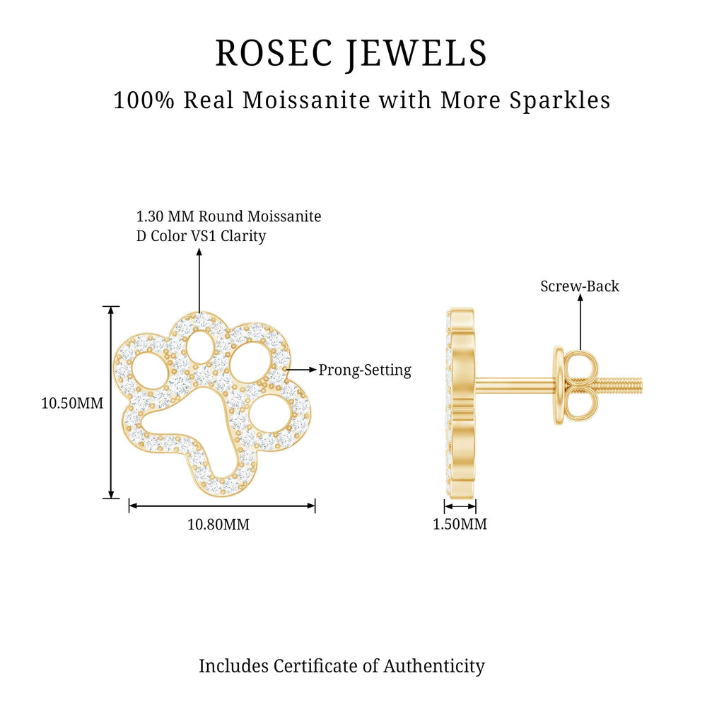 Moissanite Paw Print Earrings With Certificate