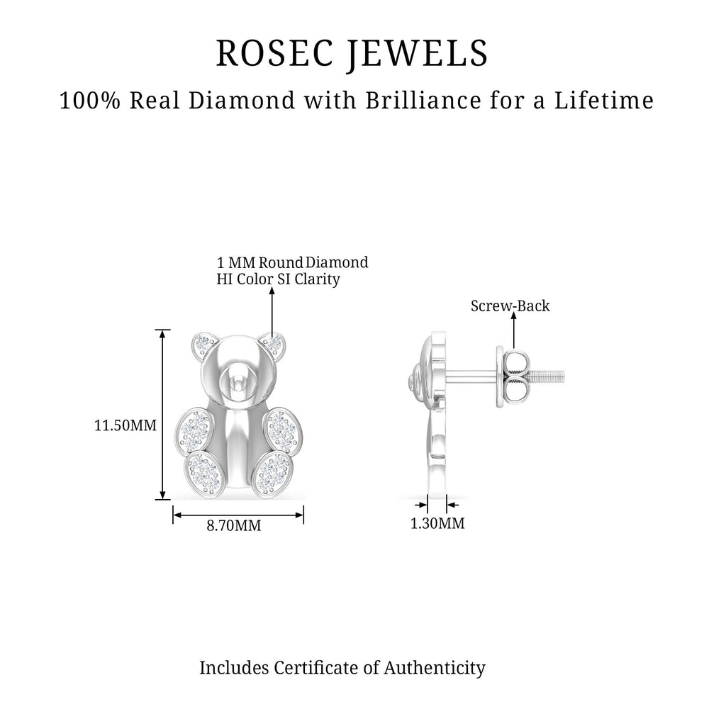 Teddy Bear Stud Earrings for Women with Diamonds