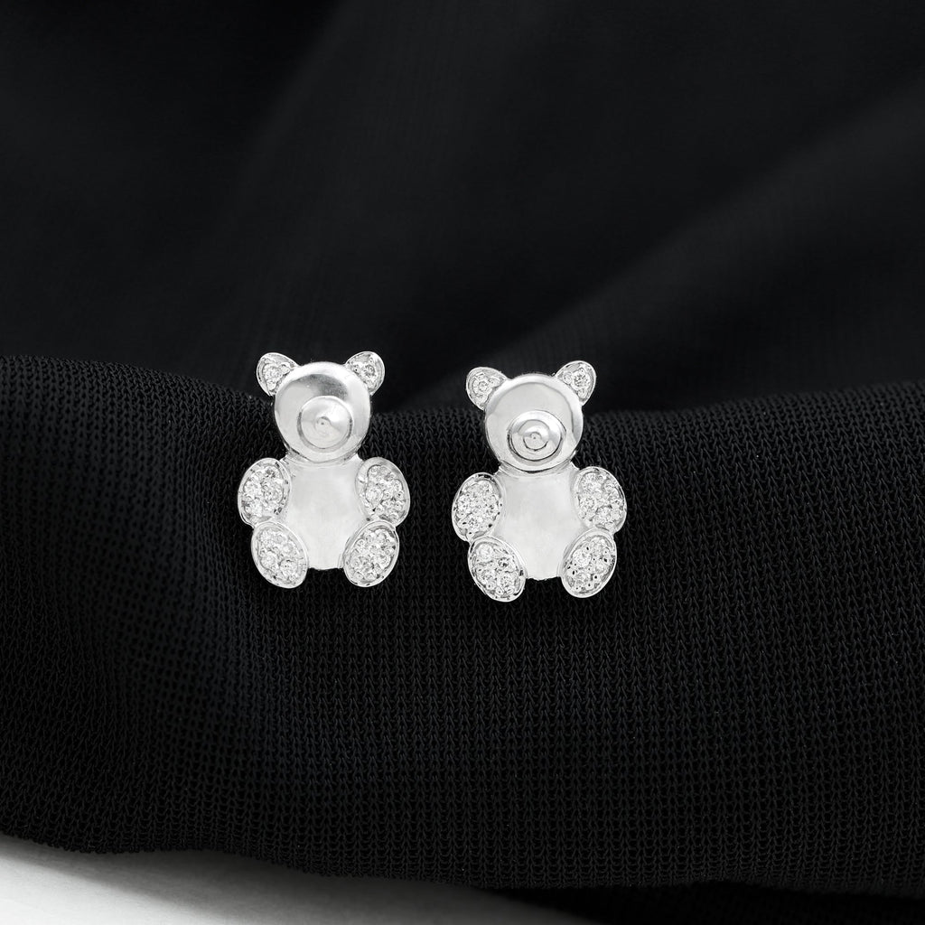 Teddy Bear Stud Earrings for Women with Diamonds
