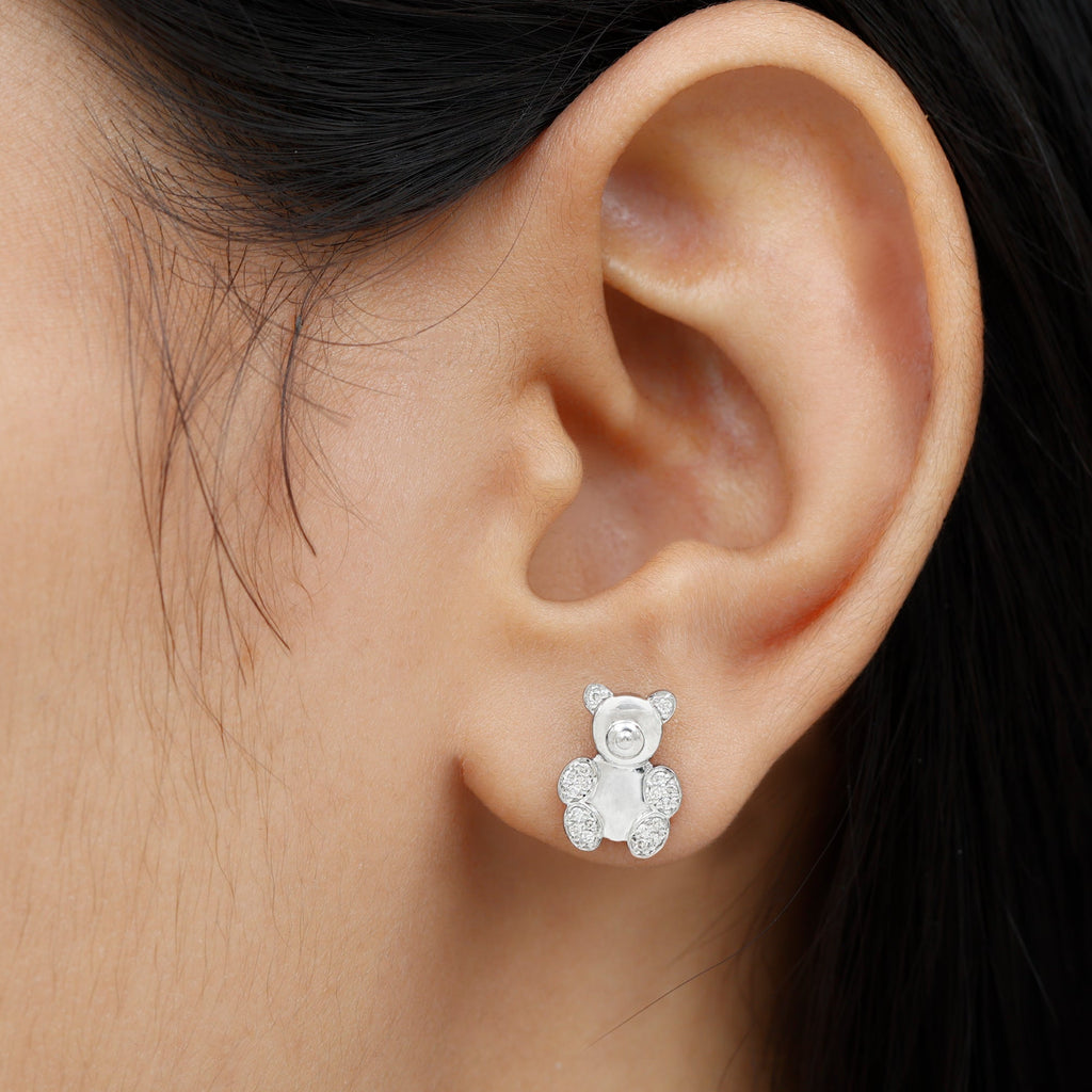 Teddy Bear Stud Earrings for Women with Diamonds