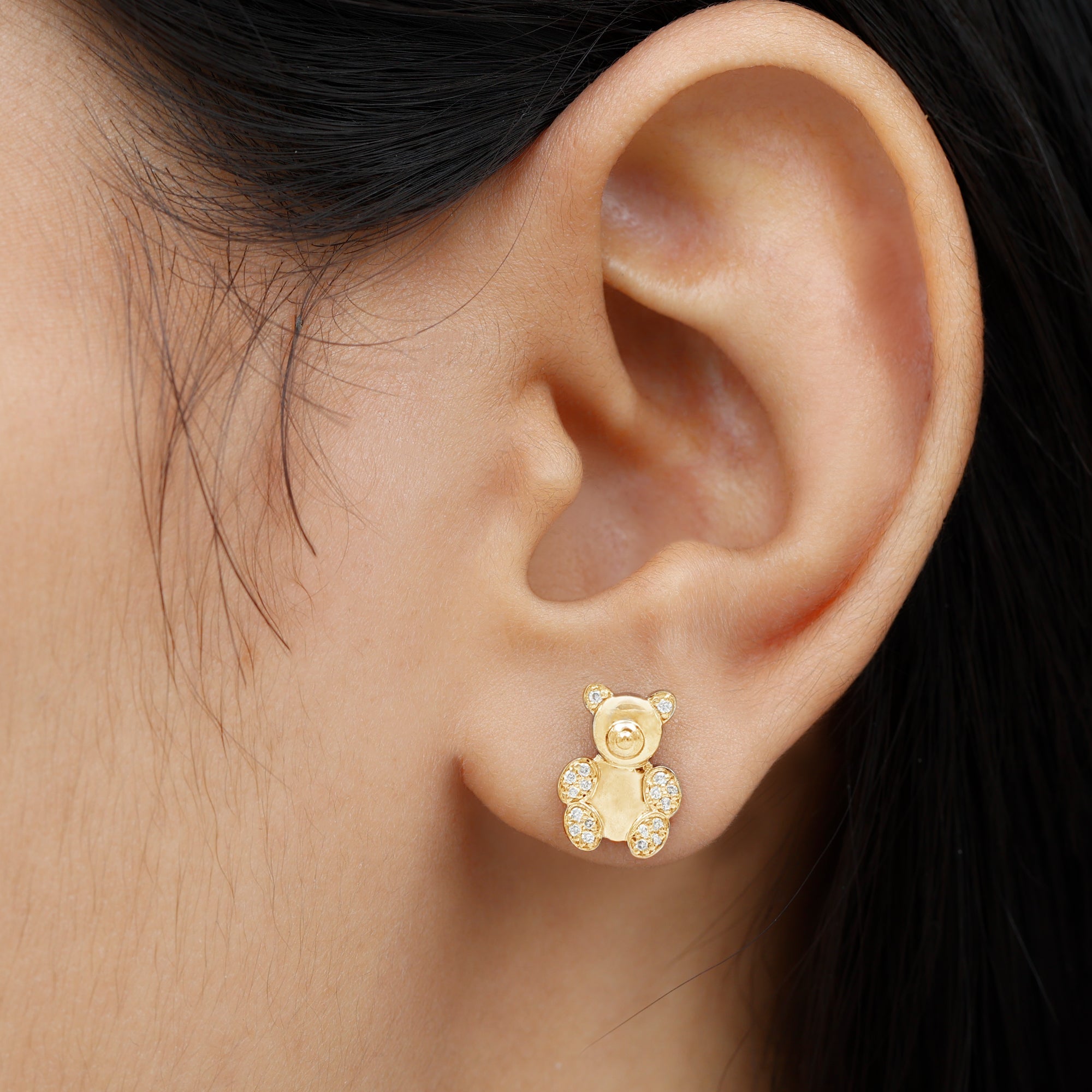 Teddy Bear Stud Earrings for Women with Diamonds