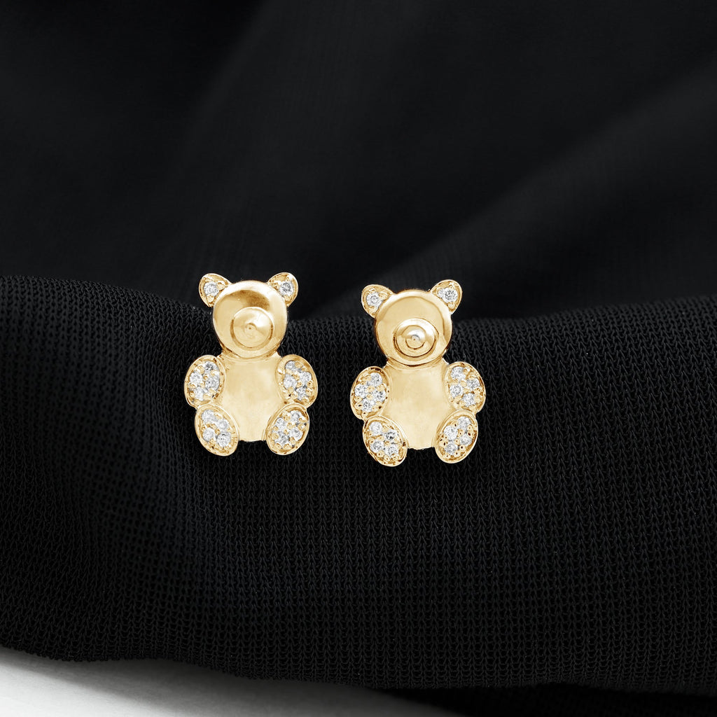Teddy Bear Stud Earrings for Women with Diamonds